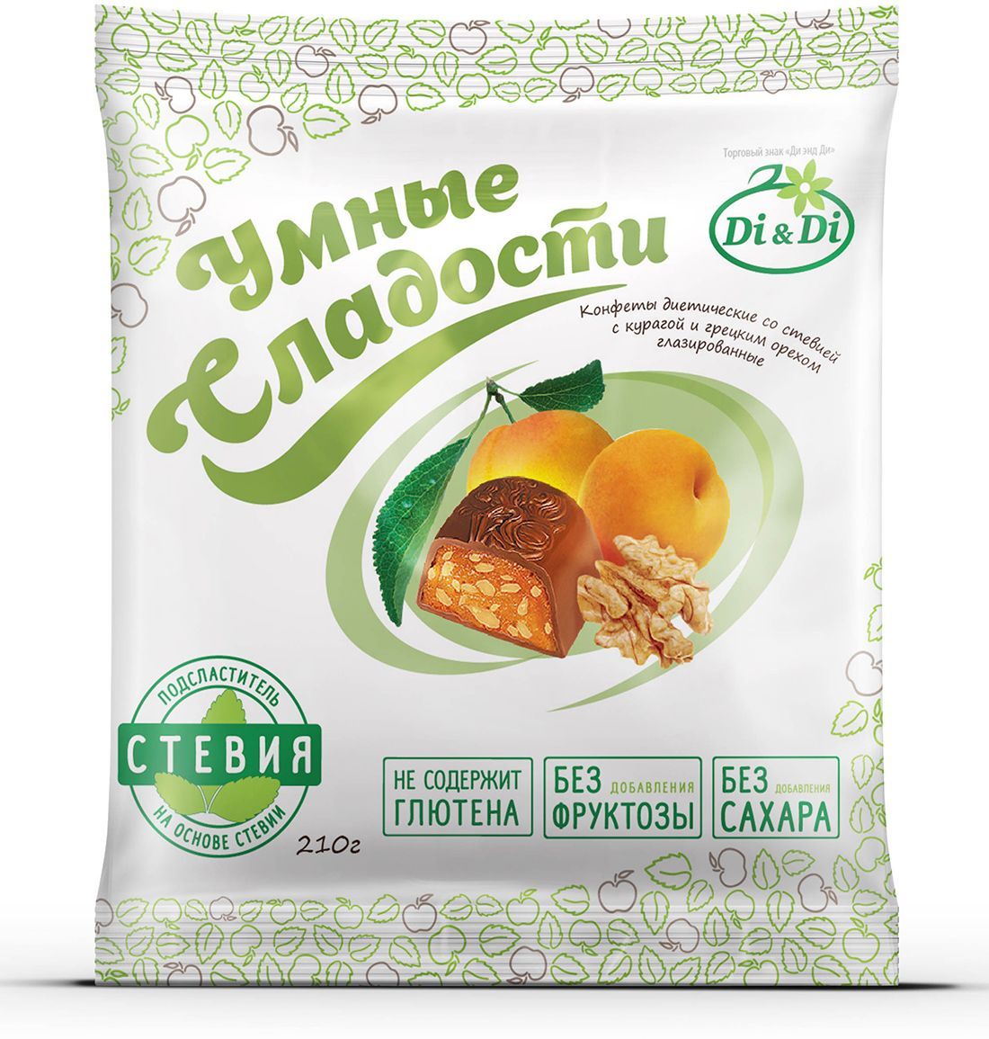 Умные сладости конфеты Курага с грецким орехом в шоколадной глазури, 210 г4650061331580 Умные сладости конфеты Курага с грецким орехом в шоколадной глазури, 210 г4650061331580Противопоказания: при индивидуальной непереносимости молочного белка, лецитина соевого и орехов. Содержит подсластитель. При чрезмерном употреблении может вызывать слабительный эффект.