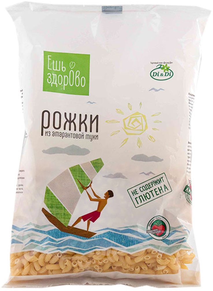 Ешь здорово Рожки из амарантовой муки без глютена, 250 г4650061333164 Ешь здорово Рожки из амарантовой муки без глютена, 250 г4650061333164Макаронные изделия предназначены для систематического употребления всеми возрастными группами начиная с 3-х лет с целью снижения риска развития заболеваний, сохранения и улучшения здоровья. Продукт для здорового, диетического и специального питания для больных диабетом и целиакией. Разрешено при диете Дюкана. Не содержит: глютен, дрожжи, консерванты. Засыпать макароны 1:10 и варить 6 минут.