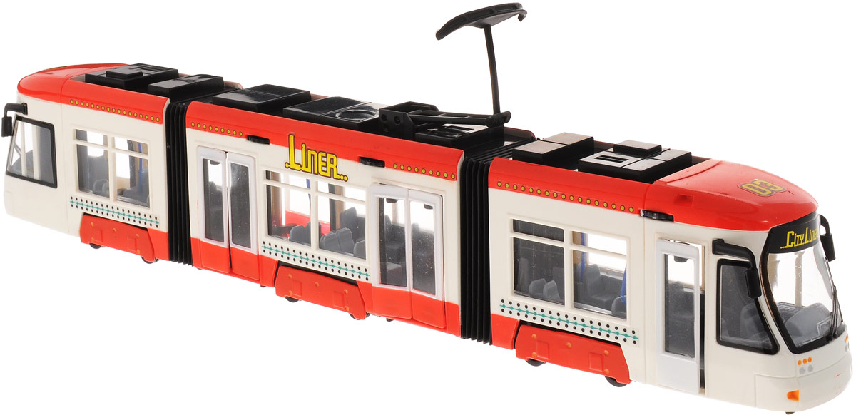 Dickie Toys Трамвай City Liner цвет белый красный3829000_белый, красный Dickie Toys Трамвай City Liner цвет белый красный3829000_белый, красныйГородской трамвай Dickie Toys City Liner привлечет внимание вашего ребенка и не позволит ему скучать. Игрушка является уменьшенной копией настоящего трамвая с гибкой гармошкой. Трамвай оснащен открывающимися с помощью колесиков дверьми, поднимающимся полупантографом и колесами со свободным ходом. Внутри салона расположены ряды пассажирских кресел. Остается только подобрать фигурки, подходящие по размеру, - и можно отправляться в увлекательное путешествие! Ваш ребенок будет часами играть с трамваем, воспроизводя различные истории из городской жизни. Порадуйте его таким замечательным подарком!