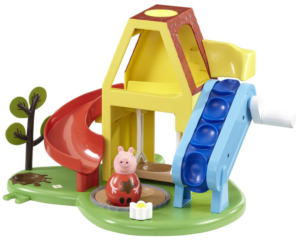 Peppa Pig Игровой набор Площадка Пеппы-неваляшки28795 Peppa Pig Игровой набор Площадка Пеппы-неваляшки28795Приглашаем на площадку Пеппы-неваляшки! Покрутите фигурку на столе или полу, и она затанцует, закрутится, закачается в разные стороны и даже не подумает упасть. А теперь покачайте ее на качелях. И самое интересное! Поставьте неваляшку в углубление подъемника. Крутя ручку, поднимите ее наверх, и она, попав в домик, весело скатится с горки, приземлившись в песочницу. Затем покрутите рычажок-цветочек - песочница закрутится, и Пеппа, покачиваясь, закружится в веселом танце. На зеленой цветочной полянке растет дерево и есть лужа, в которой Пеппа обожает прыгать. На площадке имеется много углублений для размещения неваляшек. Такая сказочная игрушка обязательно приведет в восторг вашего ребенка. Элементы игрового набора Peppa Pig Площадка Пеппы-неваляшки выполнены из безопасного материала. Набор совместим с фигурками друзей Пеппы из серии Weebles.