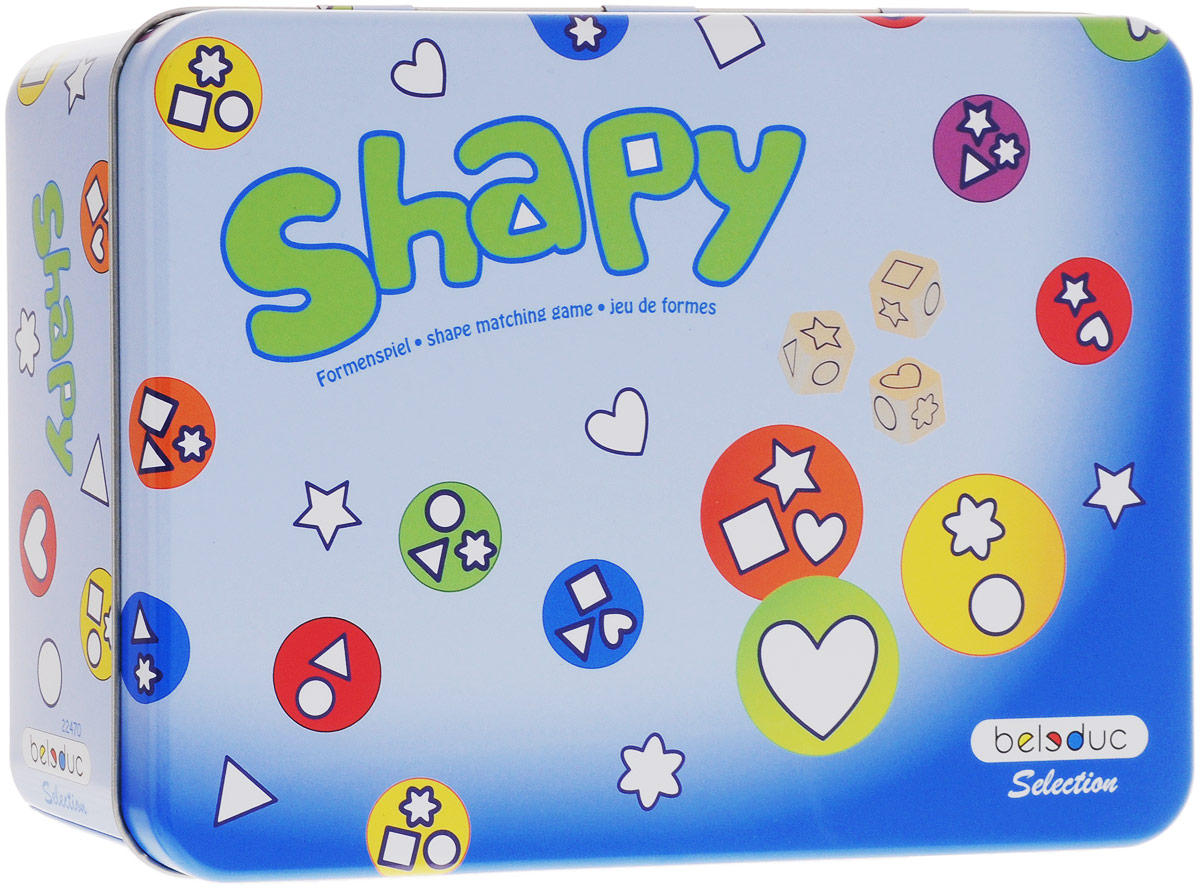 Beleduc Обучающая игра Shapy22470 Beleduc Обучающая игра Shapy22470Обучающая игра Beleduc Shapy - это легендарная игра, направленная на развитие зрительного восприятия и концентрацию внимания. Игроки одновременно кидают кубики и все вместе ищут карточки с выпавшими на кубиках фигурами. Разные варианты ведения игры делают ее очень занимательной даже для взрослых игроков. В комплекте - игровое поле, 3 игральных кубика, набор карточек.