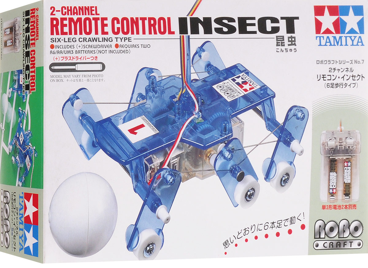 Tamiya Конструктор InsectRC8452 Tamiya Конструктор InsectRC8452Каждый мальчишка, увидев хитроумный механизм, пытается его разобрать, чтобы узнать, как там внутри все устроено. Серия интеллектуальных конструкторов наглядно демонстрирует взаимосвязь рычагов и механизмов в действии. Из комплекта простых деталей можно собрать сложную функциональную модель, которая будет двигаться и перемещаться, поражая окружающих своим необычным видом, замысловатой механикой и функциональной простотой. Конструктор Tamiya Insect позволяет собрать действующую модель робота-насекомого. Понять, собрать, и запустить - философия этих познавательных интеллектуальных конструкторов. Для работы механизма необходимы 2 батарейки типа АА напряжением 1,5V (не входят в комплект).
