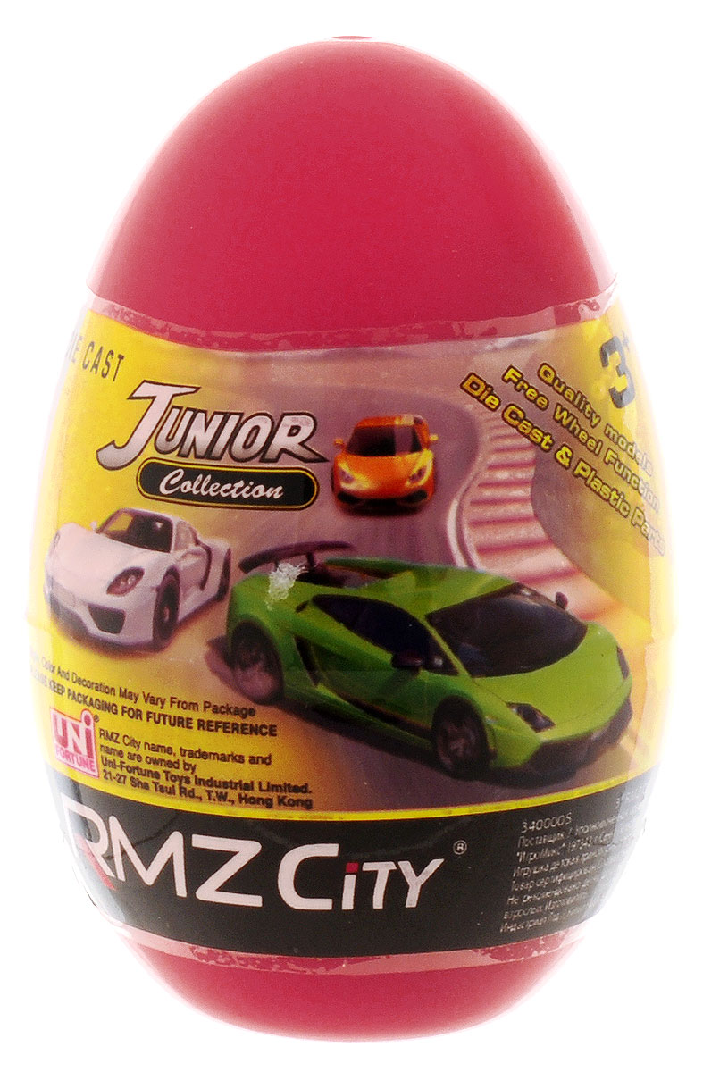 Uni-Fortune Toys Яйцо с моделью автомобиля цвет красный3440000S Uni-Fortune Toys Яйцо с моделью автомобиля цвет красный3440000SКаждый мальчик будет рад яйцу с сюрпризом, ведь в нем спрятана металлическая модель машинки в масштабе 1:64. В серии RMZ City всего представлено 9 моделей. Машинка отлично развивает скорость на гладкой поверхности, если ее подтолкнуть, и в точности повторяет внешний вид настоящего автомобиля.