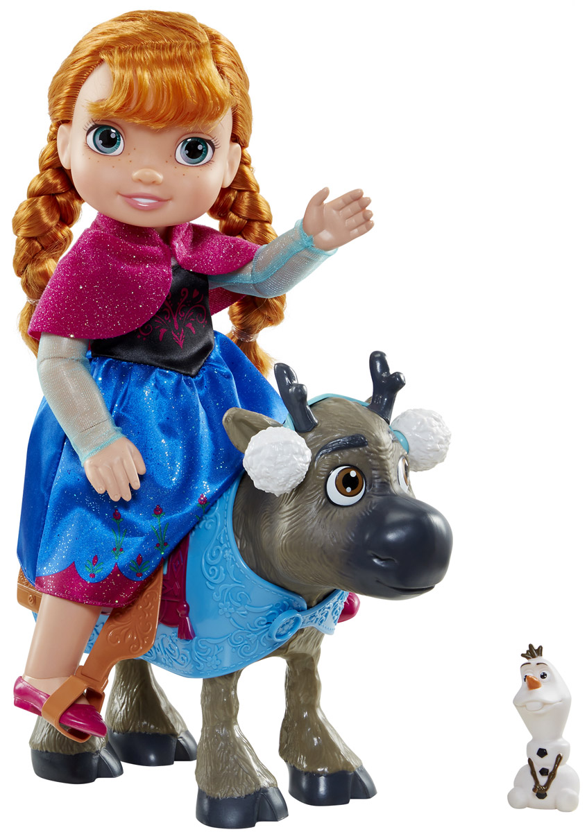 Disney Frozen Игровой набор с мини-куклой Анна и Свен767000_98981 Disney Frozen Игровой набор с мини-куклой Анна и Свен767000_98981Игровой набор Disney Princess Анна и Свен поможет вашей маленькой принцессе окунуться в сказочный мир. Набор содержит очаровательную куколку принцессу Анну и оленя Свена, героев замечательного мультфильма Холодное сердце. Кукла выполнена из качественного пластика и одета в черно-синее платье с блестками. На ножках куколки - бордовые туфельки. У куклы прекрасные рыжие локоны, которые можно расчесывать и заплетать. Сверкающее платье выглядит совсем как в мультфильме. На олене накинута голубая попона с седлом. Для Свена имеются белые наушники. Дополняет набор маленькая фигурка забавного снеговика Олафа. У куколки несколько точек артикуляции, благодаря чему, она может удобно сидеть на олене, сгибая ножки. Ваша малышка с удовольствием будет играть с набором, придумывая различные истории.