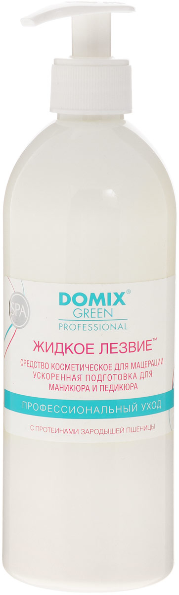 Domix Green Professional Жидкое лезвие для ванночек. Средство для подготовки к маникюру, 500 мл616-104915 Domix Green Professional Жидкое лезвие для ванночек. Средство для подготовки к маникюру, 500 мл616-104915Domix Жидкое лезвие для ванночек - Средство для ускоренной подготовки к маникюру и педикюру, 500мл.Для маникюра – размягчение кутикулы и подготовка ногтевого валика к удалению • для педикюра – разрыхление ороговевших участков и подготовка ступни к чистке (подходит для аппаратного педикюра), размягчение кутикулы и околоногтевого валика.