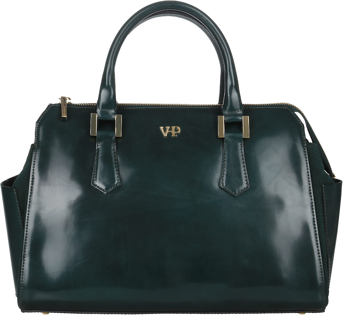 Сумка женская Vita Pelle, цвет: зеленый. 9VVP5089VVP508 Сумка женская Vita Pelle, цвет: зеленый. 9VVP5089VVP508Стильная и элегантная женская сумка Vita Pelle изготовлена из натуральной кожи. Изделие имеет одно вместительное отделение. Внутри расположены один накладной открытый карман и два кармана на застежке-молнии. По бокам расположены накладные открытые карманы. Закрывается изделие на застежку- молнию. Сумка оснащена наплечным ремнем регулируемым по длине. Изделие украшено металлической пластиной с названием бренда. Дно модели дополнено металлическими ножками.