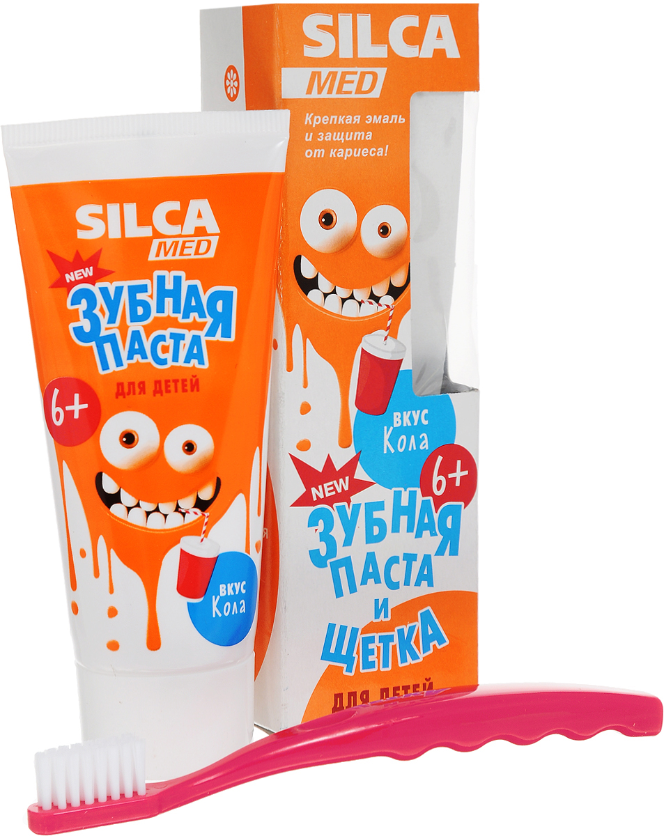 Silca Med Зубная паста детская со вкусом колы + Зубная щетка с 6 лет цвет красный600033_красный Silca Med Зубная паста детская со вкусом колы + Зубная щетка с 6 лет цвет красный600033_красныйЗубная паста Silca Med подойдет для детей с начавшейся заменой молочных зубов. Активный кальций укрепляет эмаль, а фтор надежно защищает от кариеса. Липа и ромашка снижают дискомфорт десен, мягко ухаживают за полостью рта. Зубная щетка с головкой оптимальной формы идеально подходит для детей с 2 лет. Щетина изготовлена из высококачественного волокна и имеет специальные закругления на концах, чтобы не травмировать десны ребенка. Эргономичная ручка с волнистой поверхностью обеспечит надежную фиксацию пальчиков. Товар сертифицирован.