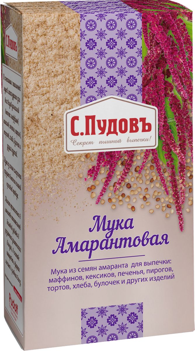Пудовъ мука амарантовая, 200 г4607012297372 Пудовъ мука амарантовая, 200 г4607012297372Амарантовая мука Пудовъ в сочетании с пшеничной мукой используется для всех видов домашней выпечки: маффинов, кексиков, печенья, пирогов, тортов, хлеба, булочек и других изделий. Мука из семян амаранта придает выпечке нежный ореховый привкус. Может применяться в качестве питательной белковой добавки в различных диетических блюдах, в составе панировкм и фарша мясных и рыбных блюд.