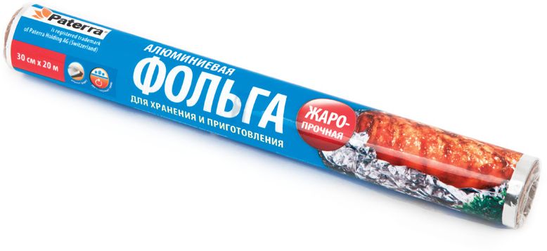 Фольга пищевая Paterra Прочная, 29 см х 20 м209-015 Фольга пищевая Paterra Прочная, 29 см х 20 м209-015Данная фольга выдержит любые температурные режимы доухового шкафа. 12мкм - это необходимая толщина для приготовления пищи. Фольга не окисляется при нагреве, продукты не пригорают и не прилипают.