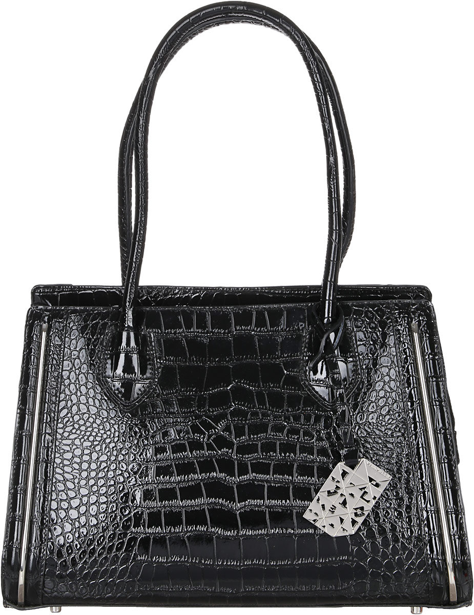 Сумка женская Vita Pelle, цвет: черный. 439-3439-3 cocco vern Сумка женская Vita Pelle, цвет: черный. 439-3439-3 cocco vernСтильная женская сумка Vita Pelle изготовлена из лаковой кожи с тиснением под рептилию. Изделие имеет одно вместительное отделение. Внутри расположены два накладных открытых кармана и прорезной карман на застежке- молнии. Закрывается изделие на застежку-молнию. На задней стенке снаружи карман на молнии. По бокам модель дополнена двумя кнопками, при помощи которых сумка может расширяться. Изделие украшено изящной брендовой подвеской. Дно сумки дополнено металлическими ножками.