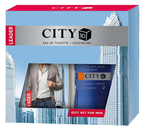 Набор City 3D Leader ТВ 100 мл + гель для душа2001011642 Набор City 3D Leader ТВ 100 мл + гель для душа2001011642Энергичный и сильный аромат City 3D Leader воплощает уверенность и харизму своего обладателя. Аромат открывается свежими нотами бергамота и спелого яблока, оттененных пряным анисом. «Сердце» композиции окутывает тонким смолистым ароматом можжевельника и душистых трав, которые продолжаются теплым и чувственным шлейфом с нотками пачули и ветивера