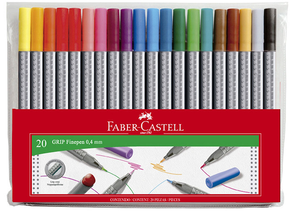 Faber-Castell Набор капиллярных ручек Grip Finepen 20 шт151620 Faber-Castell Набор капиллярных ручек Grip Finepen 20 шт151620Набор капиллярных ручек Faber-Castell Grip Finepen включает в себя 20 современных ручек для подчеркивания. Чернила без содержания кислот устойчивы к воздействию солнечных лучей, после высыхания водоустойчивы, не размазываются на бумаге, содержат пигменты наивысшего качества. Качественный наконечник гарантирует максимальную упругость и надежную подачу чернил.