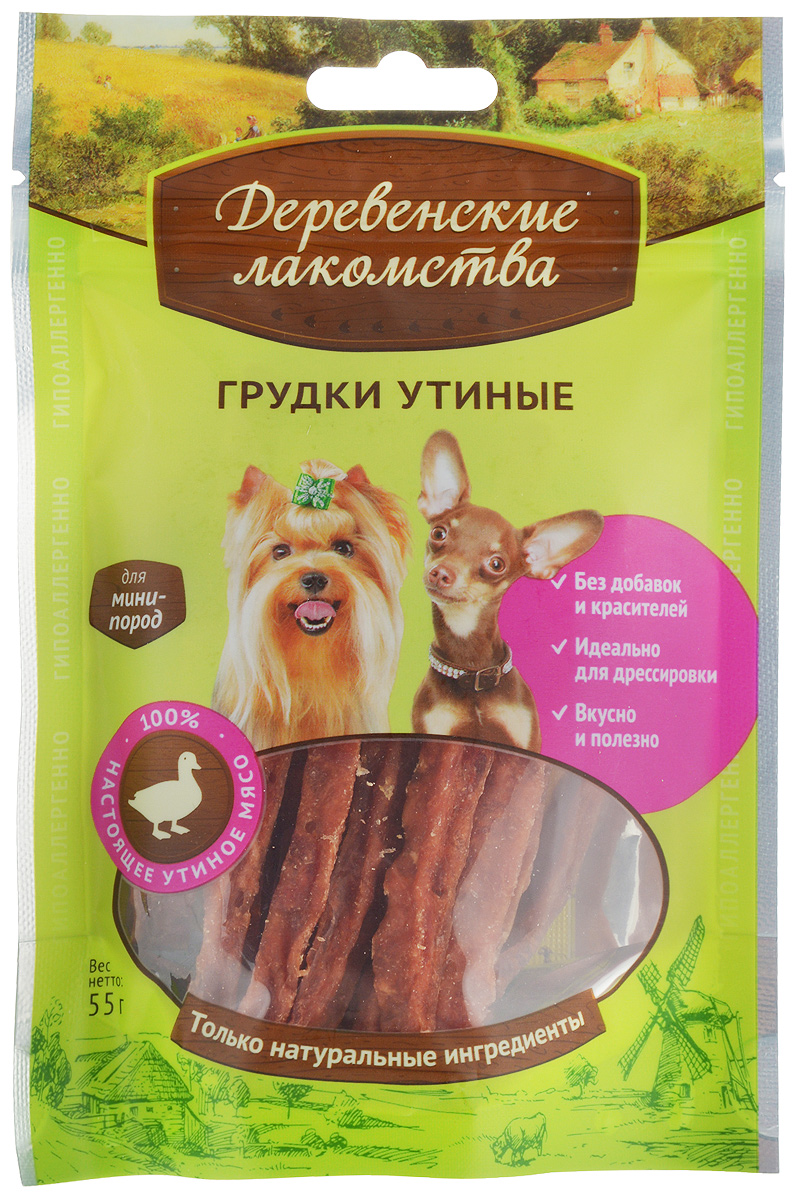 Лакомство для собак мини-пород Деревенские лакомства, грудки утиные, 55 г58064 Лакомство для собак мини-пород Деревенские лакомства, грудки утиные, 55 г58064Мясной деликатес Деревенские лакомства изготовлен специально для собак мини-пород. Идеального размера кусочки отборного мяса удовлетворят самый изысканный вкус и станут любимым угощением вашего питомца. Товар сертифицирован.