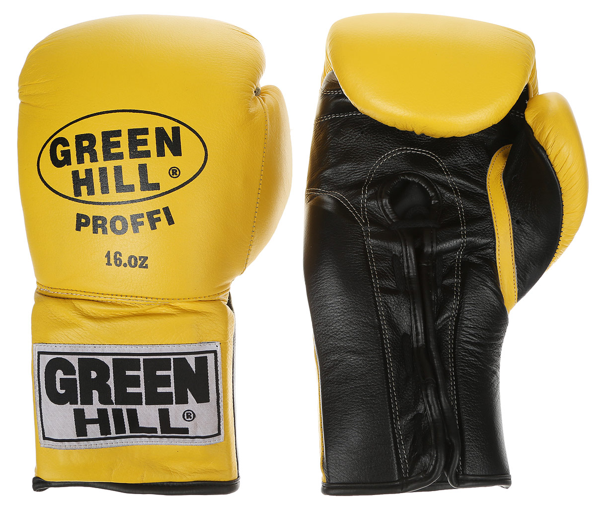 Перчатки боксерские Green Hill Proffi, цвет: желтый, черный. Вес 16 унций. BGP-2014BGP-2014 Перчатки боксерские Green Hill Proffi, цвет: желтый, черный. Вес 16 унций. BGP-2014BGP-2014Боксерские перчатки Green Hill Proffi предназначены для использования профессионалами. Верх выполнен из натуральной кожи, наполнитель - из вспененного полимера. Отверстие в области ладони позволяет создать максимально комфортный терморежим во время занятий. Манжет на шнуровке способствует быстрому и удобному надеванию перчаток, плотно фиксирует перчатки на руке.
