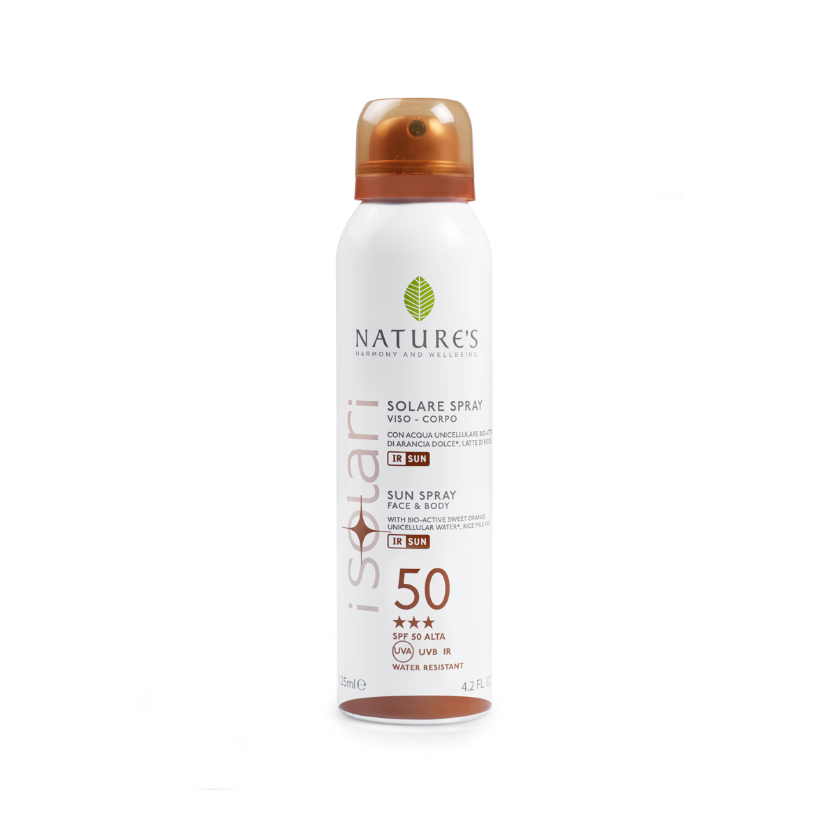 Natures Sun Солнцезащитный спрей SPF 50, 150 мл60041658 Natures Sun Солнцезащитный спрей SPF 50, 150 мл60041658Идеально подходит для первых дней на солнце, для светлой, нежной и чувствительной кожи. Содержит био-активные компоненты: уницилярную воду сладкого апельсина, экстракт календулы, рисовое молочко, IR-SUN комплекс, смесь микрокапсулиро-ванных фотостабильных фильтров, обеспечиваю-щих длительную защиту против UVA, UVB лучей и инфракрасного излучения. ВЫСОКАЯ СТЕПЕНЬ ЗАЩИТЫ (BSRS 2008). Водостойкий. НЕ СОДЕРЖИТ СПИРТ.