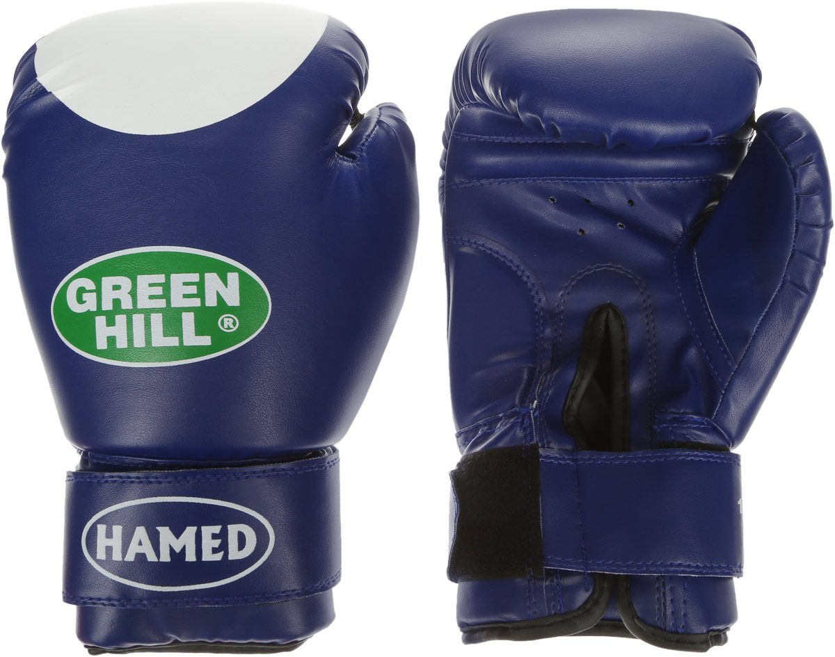 Перчатки боксерские Green Hill Hamed, цвет: синий, белый. Вес 12 унцийG-2036212 Перчатки боксерские Green Hill Hamed, цвет: синий, белый. Вес 12 унцийG-2036212Боксерские перчатки Green Hill Hamed прекрасно подойдут для прогрессирующих спортсменов. Верх выполнен из искусственной кожи, наполнитель - из пенополиуретана. Перфорированная поверхность в области ладони позволяет создать максимально комфортный терморежим во время занятий. Широкий ремень, охватывая запястье, полностью оборачивается вокруг манжеты, благодаря чему создается дополнительная защита лучезапястного сустава от травмирования. Перчатки прекрасно сидят на руке. Застежка на липучке способствует быстрому и удобному надеванию перчаток, плотно фиксирует перчатки на руке.