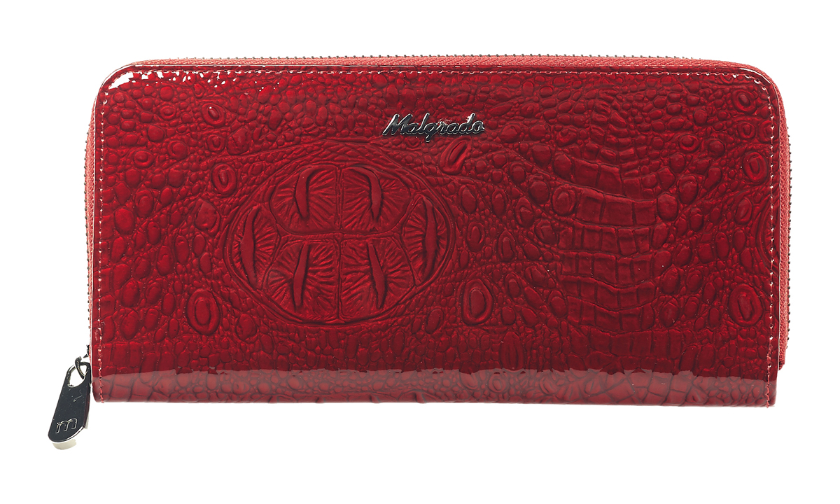 Кошелек женский Malgrado, цвет: красный. 77006-0170177006-01701 Red Кошелек женский Malgrado, цвет: красный. 77006-0170177006-01701 RedСтильный женский кошелек Malgrado выполнен из натуральной лакированной кожи с тиснением под рептилию и оформлен металлической фурнитурой с символикой бренда. Изделие закрывается на круговую застежку-молнию. Внутри расположены четыре отделения для купюр, отделение для монет на молнии, два накладных кармана, девять накладных карманов для пластиковых карт, один из которых дополнен прозрачной вставкой из пластика. Изделие поставляется в фирменной упаковке. Кошелек Malgrado станет отличным подарком для человека, ценящего качественные и практичные вещи.