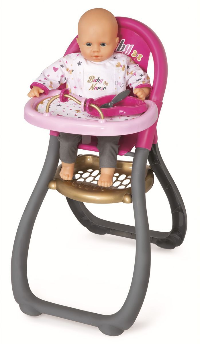 Smoby Мебель для кукол Стульчик для кормления Ваby Nurse220310 Smoby Мебель для кукол Стульчик для кормления Ваby Nurse220310Стульчик для кормления кукол Smoby Ваby Nurse подходит для кукол до 42 см. Высота стула 60 см. На столе есть счеты и тарелка с ложкой. Кукла в комплект не входит.