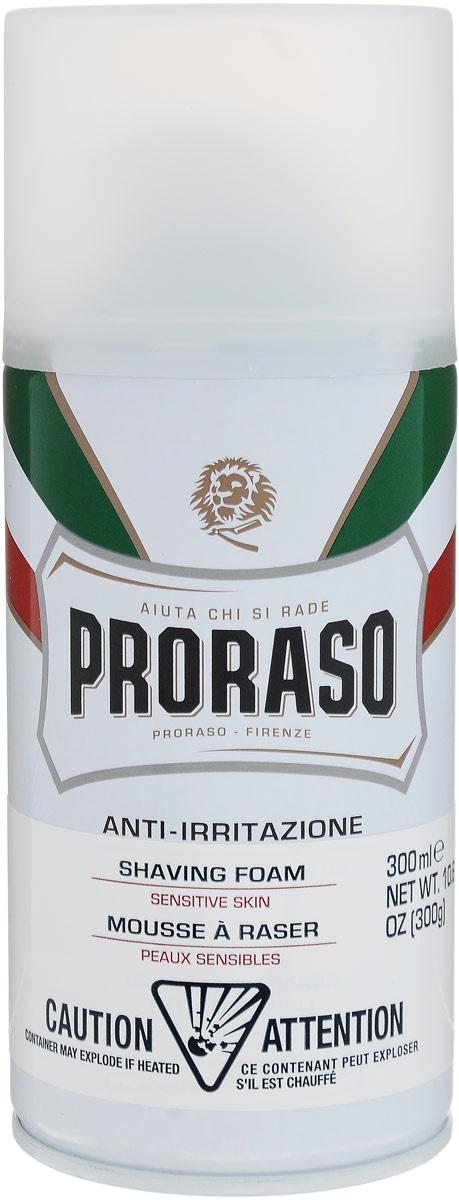 Proraso Пена для бритья для чувствительной кожи 300 мл400431 Proraso Пена для бритья для чувствительной кожи 300 мл400431Богатая и плотная пена наносится легко и быстро. Экстаракт овсянки: увлажняет и успокаивает, не нарушает ph кожи. Зеленый чай: натуральный антиоксидант, богатый полифенолами и минералами.