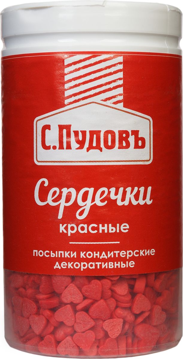 Пудовъ посыпки сердечки красные, 45 г4607012294012 Пудовъ посыпки сердечки красные, 45 г4607012294012Посыпка в форме сердечек идеально подходит для украшения кондитерских изделий и создания праздничного настроения.