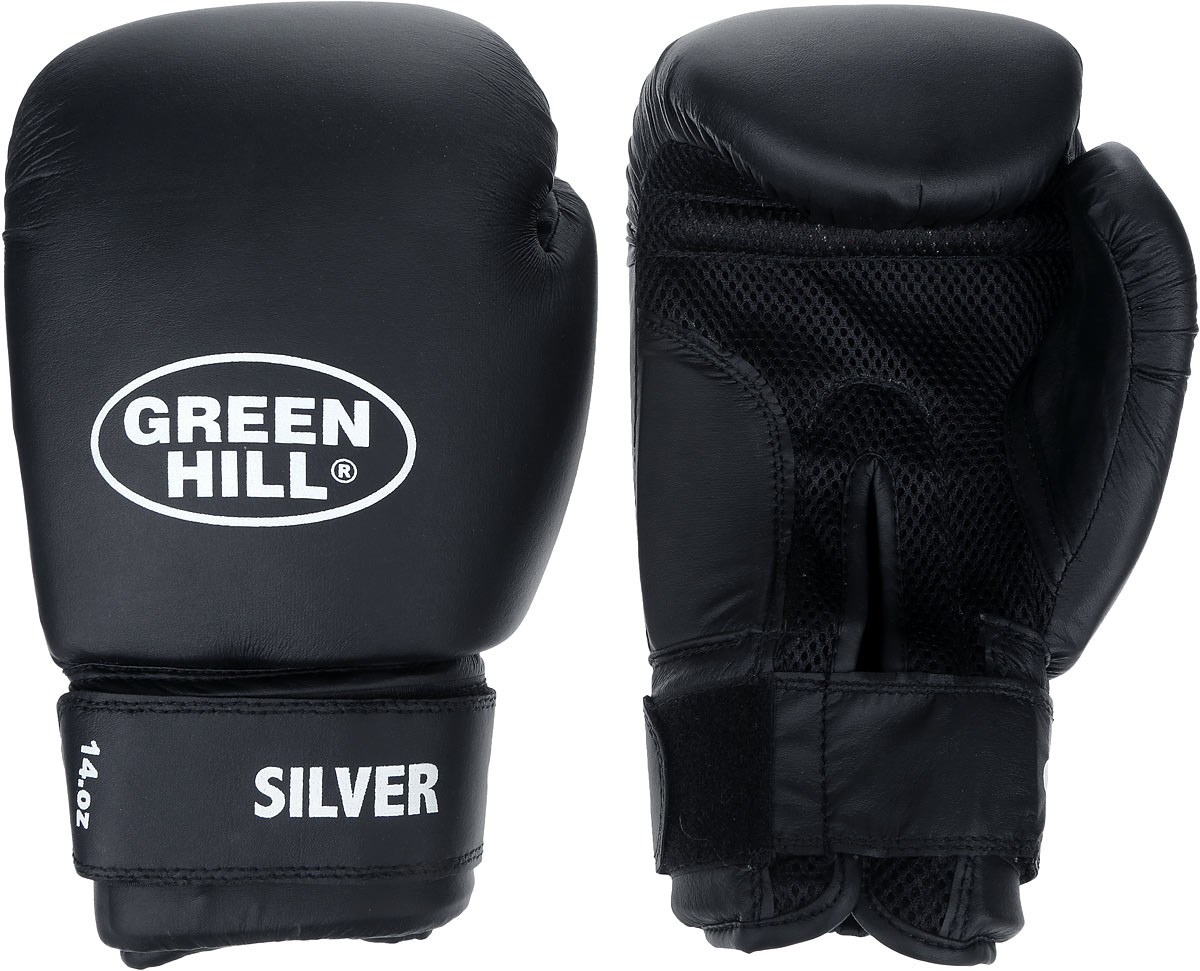 Перчатки боксерские Green Hill Silver, цвет: черный, белый. Вес 14 унций. BGS-2039BGS-2039 Перчатки боксерские Green Hill Silver, цвет: черный, белый. Вес 14 унций. BGS-2039BGS-2039Боксерские перчатки Green Hill Silver подойдут для легких спаррингов и тренировок. Верх выполнен из высококачественной искусственной кожи, наполнитель - из вспененного полимера. Ладонь выполнена по технологии, которая позволяет руке дышать. Манжет на липучке способствует быстрому и удобному надеванию перчаток, плотно фиксирует перчатки на руке.