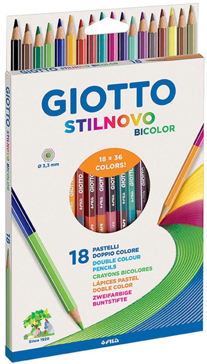 Giotto Набор цветных карандашей Stilnovo Bicolor 18 шт257200 Giotto Набор цветных карандашей Stilnovo Bicolor 18 шт257200Набор цветных карандашей Giotto Stilnovo Bicolor непременно понравятся вашему юному художнику. Набор включает в себя 18 ярких двусторонних цветных карандашей. Изготовлены из натуральной древесины и имеют гексагональную форму. Легко и экономично затачиваются, не крошатся. Имеют ударопрочный неломающийся грифель, не требующий сильного нажатия. Порадуйте своего ребенка таким восхитительным подарком! В комплекте: 18 цветных карандашей по 2 цвета.