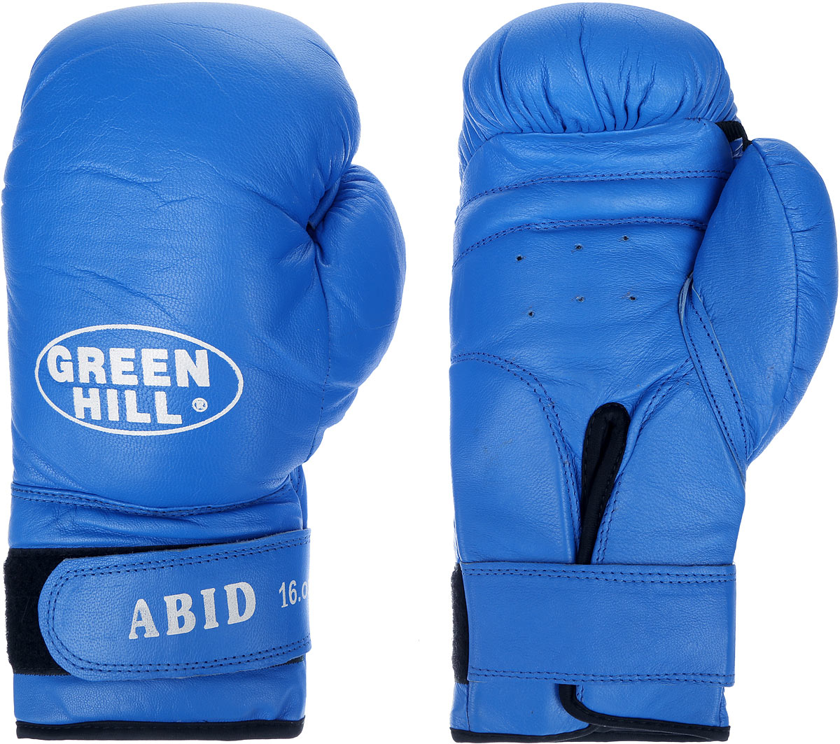 Перчатки боксерские Green Hill Abid, цвет: синий, белый. Вес 16 унцийBGA-2024 Перчатки боксерские Green Hill Abid, цвет: синий, белый. Вес 16 унцийBGA-2024Боксерские тренировочные перчатки Green Hill Abid выполнены из натуральной кожи. Они отлично подойдут для начинающих спортсменов. Мягкий наполнитель из очеса предотвращает любые травмы. Отверстия в районе ладони обеспечивают вентиляцию. Широкий ремень, охватывая запястье, полностью оборачивается вокруг манжеты, благодаря чему создается дополнительная защита лучезапястного сустава от травмирования. Застежка на липучке способствует быстрому и удобному надеванию перчаток, плотно фиксирует перчатки на руке.