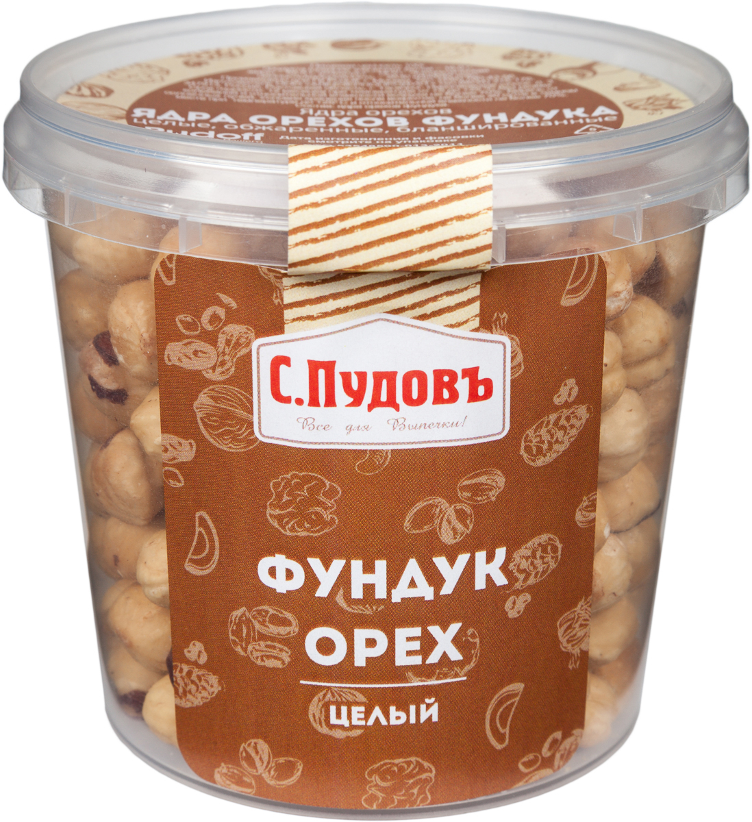 Пудовъ фундук целый, 180 г4607012297495 Пудовъ фундук целый, 180 г4607012297495Фундук – один из самых любимых и часто используемых видов орехов. В нем много высокоценных жиров – до 71%; содержатся белки и аминокислоты, легко усваиваемые организмом, натуральные сахара, углеводы, крахмал. В кулинарии фундук используется в салатах, соусах, мясных, овощных и рыбных блюдах, но чаще всего в приготовлении сладких блюд, кондитерских изделий и выпечки.