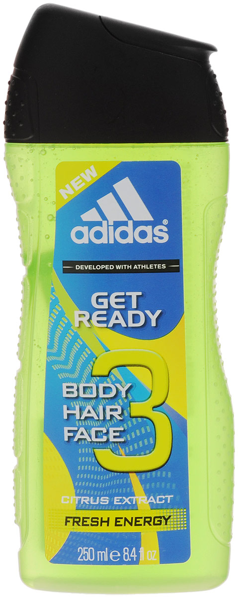 Adidas Гель для душа Get Ready!, для тела и волос, мужской, 250 мл3401315115 Adidas Гель для душа Get Ready!, для тела и волос, мужской, 250 мл3401315115Adidas Get Ready! для него - это свежий древесно-цитрусовый аромат для мужчин. Верхние ноты: бразильский мандарин, ананас, морской аккорд. Ноты сердца: райская маракуя, лаванда, мускатный шалфей. Базовые ноты: древесные ноты, кедровые ноты, пачули. Гель для душа Adidas Get Ready! содержит обогащенные формулы с натуральными экстрактами. Его формула 2 в 1, благодаря входящим в его состав очищающим и кондиционирующим компонентам, позволяет использовать его как гель для душа и шампунь. Подходит для ежедневного применения. pH нейтральный. Характеристики: Объем: 250 мл. Товар сертифицирован.