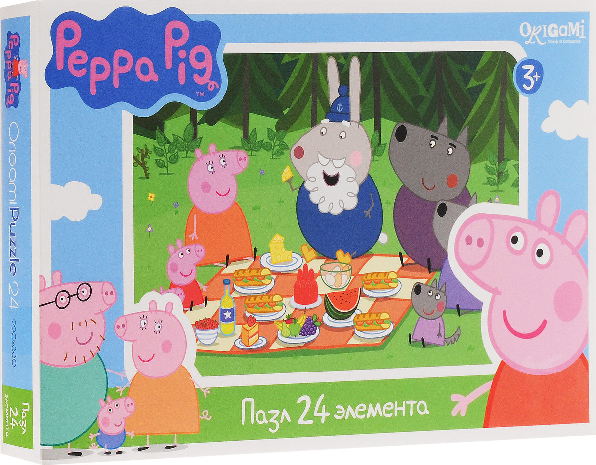 Оригами Пазл для малышей Peppa Pig Пикник в лесу1569_Пикник в лесу Оригами Пазл для малышей Peppa Pig Пикник в лесу1569_Пикник в лесуПазл для малышей Оригами Peppa Pig. Пикник в лесу придется по душе всем юным поклонникам свинки Пеппы. Собрав этот пазл, включающий в себя 24 элемента, вы получите картинку с изображением сюжета из популярного мультфильма. Пазл - великолепная игра для семейного досуга. Сегодня собирание пазлов стало особенно популярным, главным образом, благодаря своей многообразной тематике, способной удовлетворить самый взыскательный вкус. А для детей это не только интересно, но и полезно. Собирание пазла развивает мелкую моторику у ребенка, тренирует наблюдательность, логическое мышление, знакомит с окружающим миром, с цветом и разнообразными формами.