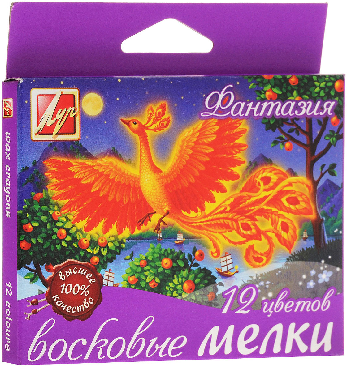 Луч Набор восковых мелков Фантазия Жар-птица 12 цветов25С 1520-08 Луч Набор восковых мелков Фантазия Жар-птица 12 цветов25С 1520-08Набор восковых мелков Луч Фантазия. Жар-птица предназначен для рисования по бумаге, картону или дереву. Мелки изготовлены на основе природных восков с добавлением масла, вследствие чего рисуют мягко, хорошо укрывая поверхность. Имеют яркие, насыщенные цвета. Мелки имеют круглую форму, каждый карандаш обернут в красочную этикетку. Набор восковых мелков Луч Фантазия. Жар- птица откроет юным художникам новые горизонты для творчества, а также поможет отлично развить мелкую моторику рук, цветовое восприятие, фантазию и воображение. Набор упакован в картонную коробку с европодвесом.