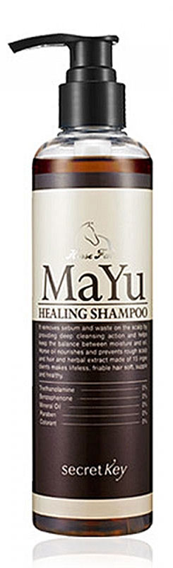 Secret Key Шампунь MAYU Healing лечебный, 250 млS83 Secret Key Шампунь MAYU Healing лечебный, 250 млS83Шампунь Secret Key MAYU Healing балансирует жирность (особенно хорошо подходит для тех, у кого жирные корни). Избавляет от перхоти, устраняет зуд и проблемы кожи головы, способствует росту и укреплению волос. В состав входит очищенный конский жир, экстракт грецкого ореха, экстракты персиковых листьев, экстракт черной сои и китайской дерезы (lycium chinese) вторая основная функция шампуня - поддержание водного баланса кожи головы и улучшение роста волос. Этому способствуют 11 трав, входящих в состав шампуня. Укрепляются кутикулы волос и улучшается их структура.