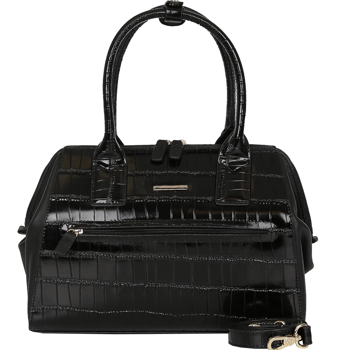 Сумка женская Galaday, цвет: черный. GD5731GD5731-black Сумка женская Galaday, цвет: черный. GD5731GD5731-blackЖенская сумка GALADAY из натуральной кожи. Внутри: одно отделение, на боковых стенках расположены два кармана на молнии и два кармана для мелочей. Сумка носится в руке, в комплектацию входит наплечный ремень Сумка закрывается на пластиковую молнию. Размеры не вмещают формат А4. Кожа плотная, форму держит. Аксессуар декорирован вставкой из кожи с тиснением под кожу рептилии. Фурнитура блестящее золото.. На дне сумки расположены металлические ножки, защищающие ее от механических повреждений.