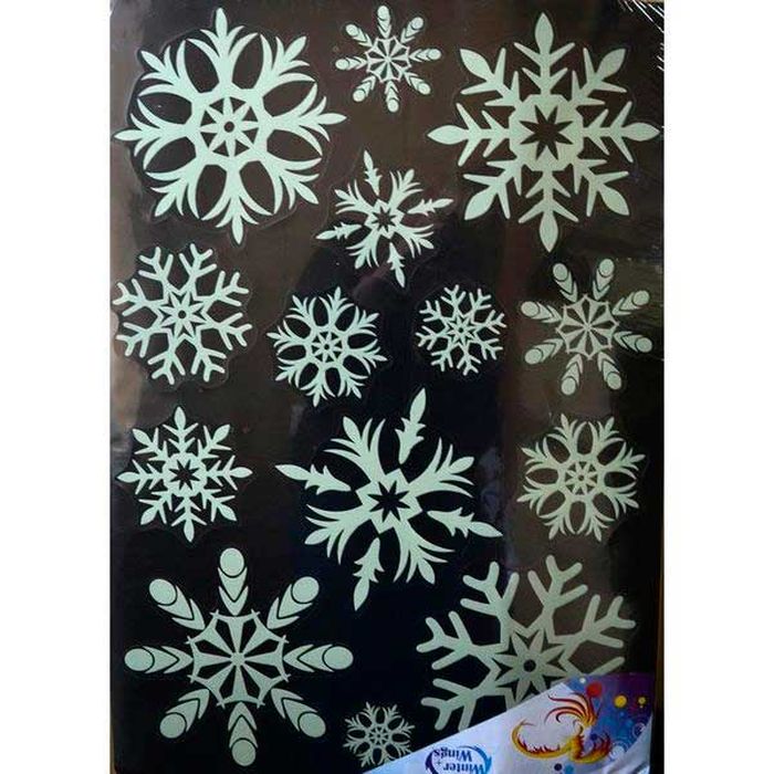 Наклейка-панно декоративная Winter Wings Снежинки, светящаяся, 49 х 69 см. N09230N09230 Наклейка-панно декоративная Winter Wings Снежинки, светящаяся, 49 х 69 см. N09230N09230Наклейка панно СНЕЖИНКИ, прозрачная цветная, светящаяся в темноте, 49х69 см