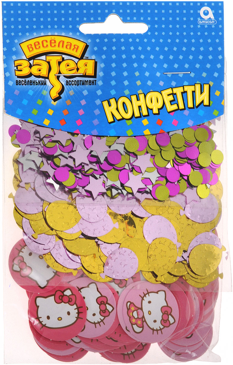 Веселая затея Конфетти Hello Kitty 3 вида 34 г1501-1511 Веселая затея Конфетти Hello Kitty 3 вида 34 г1501-1511Конфетти Веселая затея Hello Kitty представлено в трех дизайнах: звездочки и кружочки в золотистых и розовых тонах, воздушные шарики золотистого и розового цветов и кружочки розового цвета с изображением Hello Kitty. Яркое конфетти - неотъемлемый атрибут праздников, в основном, балов, карнавалов, триумфальных шествий, а также дней рождений и свадебных торжеств. Конфетти осыпают друг друга участники празднеств или его сбрасывают сверху. Конфетти, рассыпанное на столе, является необычной и привлекательной формой украшения праздничного застолья. Еще один оригинальный способ порадовать друзей и близких - насыпьте конфетти в конверт с открыткой - это будет неожиданный сюрприз! Также конфетти - прекрасный материал для рукоделия.