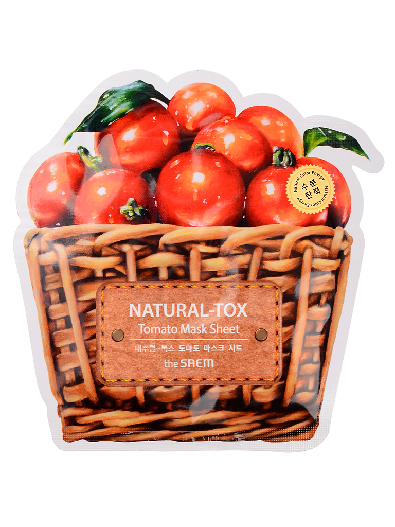 The Saem Маска тканевая томатная Natural-tox Tomato Mask Sheet, 20 грСМ2123 The Saem Маска тканевая томатная Natural-tox Tomato Mask Sheet, 20 грСМ2123Тканевая маска содержит экстракт томата (10000 ppm). Питательные вещества, содержащиеся в помидорах, хорошо укрепляют и тонизируют кожу, делая её упругой и даря ей здоровый цвет. Витамин А способен разрушать кислородные радикалы, разрушающие эластичность кожи. Аскорбиновая кислота в его составе отлично стягивает поры, делая кожу более ровной. Кислота нейтрализует щелочь, преобладающую в защитной пленке жирной кожи, устраняя тем самым излишний блеск.