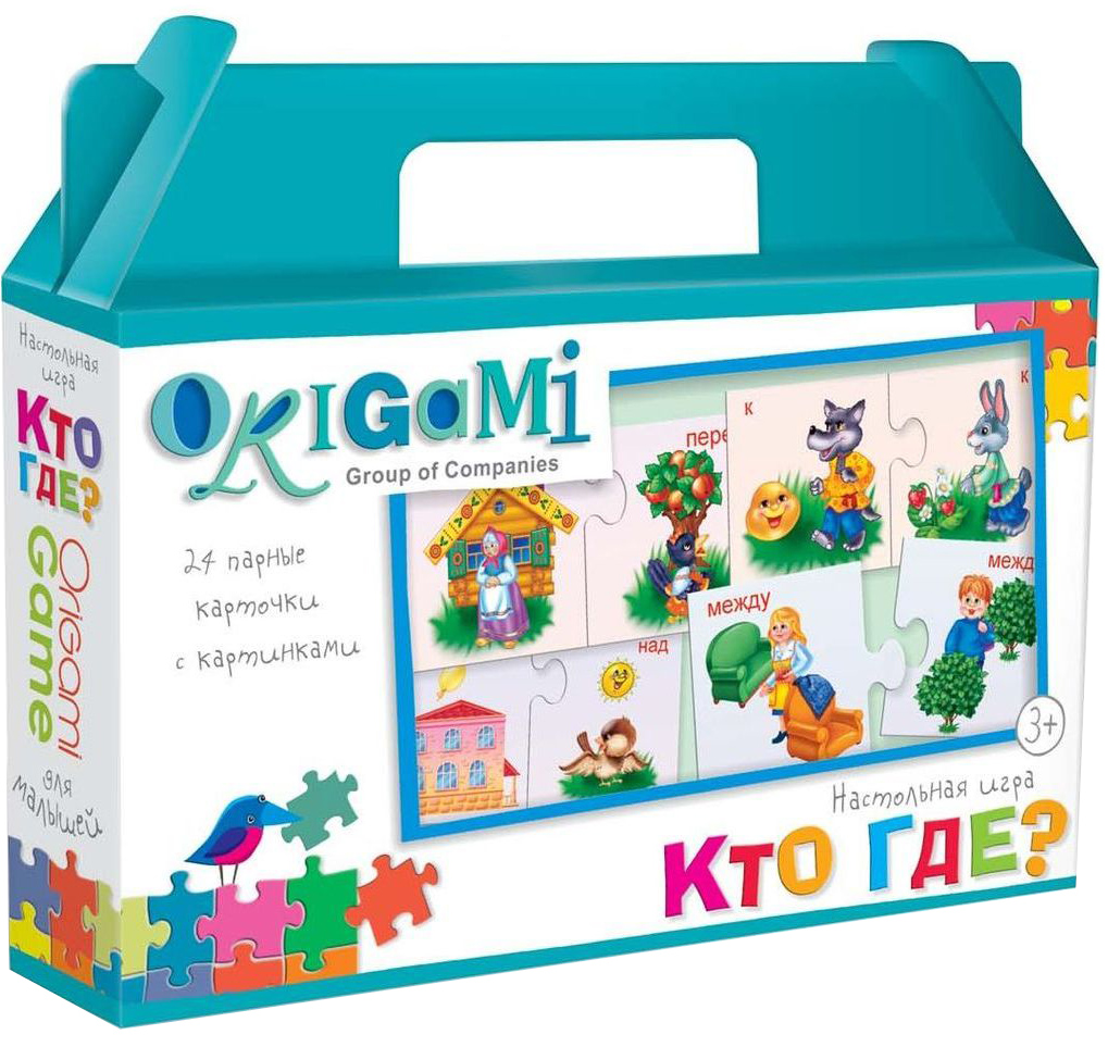 Оригами Обучающая игра Кто где?01287 Оригами Обучающая игра Кто где?01287Настольная игра - хорошая возможность весело и азартно провести время с друзьями и родными. Герои популярных мультфильмов помогут справиться с любой задачей на игровом поле. Игра создана по принципу простой ходилки. Состав игры: игровое поле, карточки, фишки, кубик.