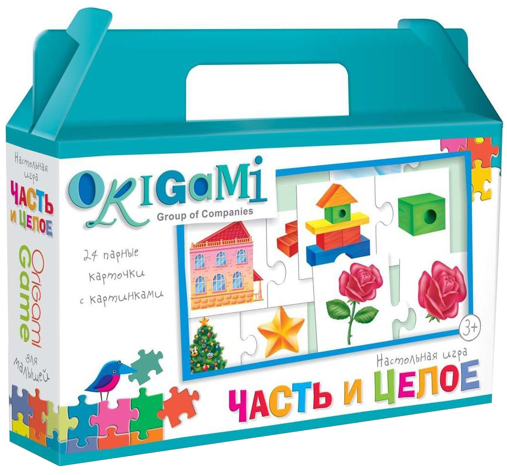 Оригами Обучающая игра Часть и целое00687 Оригами Обучающая игра Часть и целое00687Настольная игра - хорошая возможность весело и азартно провести время с друзьями и родными. Герои популярных мультфильмов помогут справиться с любой задачей на игровом поле. Игра создана по принципу простой ходилки. Состав игры: игровое поле, карточки, фишки, кубик.