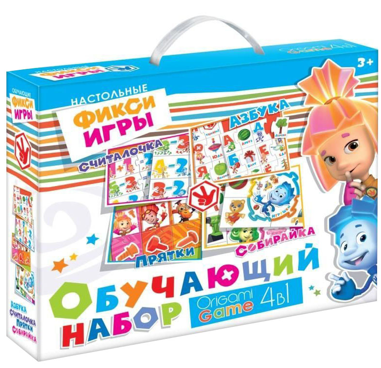 Оригами Обучающая игра Азбука Считалочка Прятки Собирайка02087 Оригами Обучающая игра Азбука Считалочка Прятки Собирайка02087Обучающий набор «Фиксики» включает в себя четыре увлекательные игры, которые помогут вашему ребенку освоить азбуку и счет, развить внимательность, смекалку и ассоциативное мышление. Набор включает в себя такие игры как: «Азбука», «Считалочка», «Прятки», «Собирайка». Весело и просто начать учиться вместе с Фиксиками!