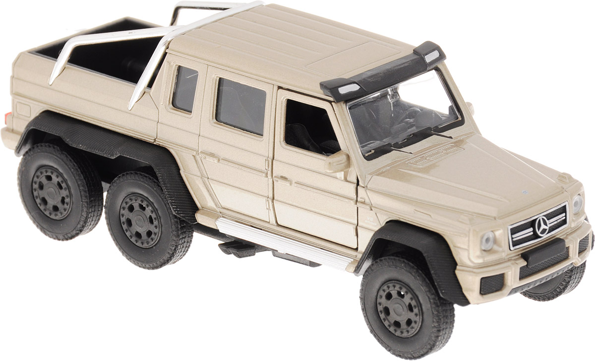 Welly Модель автомобиля Mercedes-Benz G63 AMG 6x6 масштаб 1:24 цвет бежевый24061 Welly Модель автомобиля Mercedes-Benz G63 AMG 6x6 масштаб 1:24 цвет бежевый24061Модель автомобиля Welly Mercedes-Benz G63 AMG 6x6 - отличный подарок как ребенку, так и взрослому коллекционеру. Благодаря броской внешности, а также великолепной точности, с которой создатели этой модели масштабом 1:24 передали внешний вид настоящего автомобиля, модель станет подлинным украшением любой коллекции авто. Машина будет долго служить своему владельцу благодаря металлическому корпусу с элементами из пластика. Дверцы и капот машины открываются, резиновые шины обеспечивают отличное сцепление с любой поверхностью пола. Такая модель станет замечательным подарком не только любителю автомобилей, но и человеку, ценящему оригинальность и изысканность, а качество исполнения представит такой подарок в самом лучшем свете.