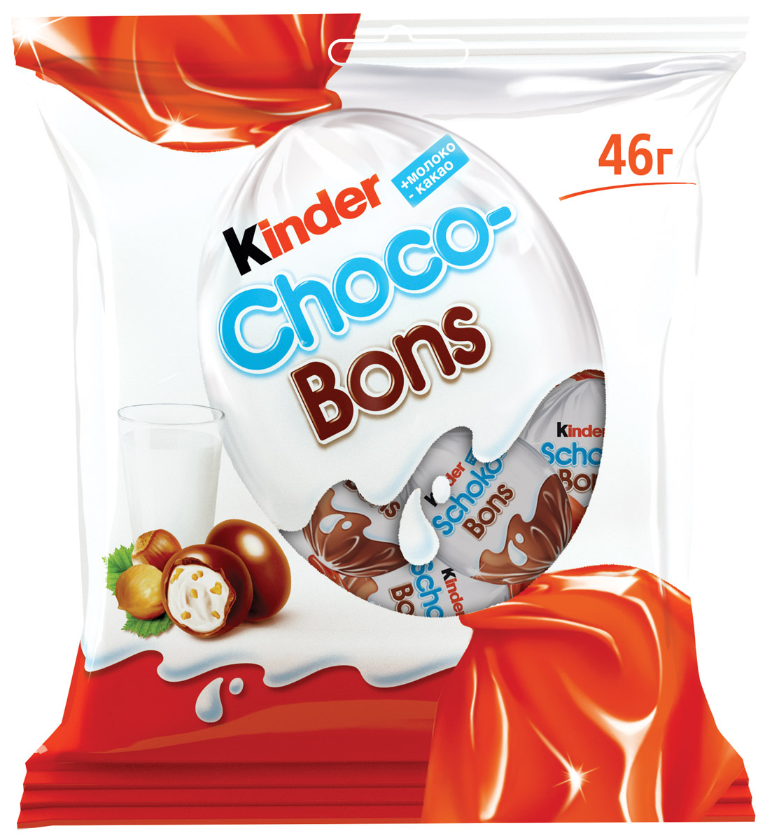Kinder Choco Bons конфеты из молочного шоколада с молочно-ореховой начинкой, 46 г77121209/77111794/77111238 Kinder Choco Bons конфеты из молочного шоколада с молочно-ореховой начинкой, 46 г77121209/77111794/77111238Нежная молочная начинка, кусочки лесных орехов и неповторимый вкус шоколада. Kinder Choco-Bons производится на одной из фабрик компании Ферреро в Бельгии, славящейся своими шоколадными традициями. Удобные пакетики разных размеров (46 г и 125 г) подойдут и для скромной, и для большой компании! Конфетки в индивидуальной упаковке удобно брать с собой. Дома, в школе, на прогулке – наслаждайтесь сами, радуйте друзей и близких каждый день!