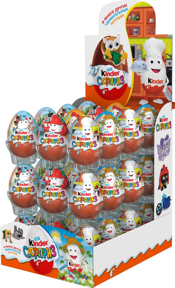 Kinder Сюрприз яйцо из молочного шоколада c молочным внутренним слоем и игрушкой внутри, серия Киндерино, 36 шт по 20 г77132417 Kinder Сюрприз яйцо из молочного шоколада c молочным внутренним слоем и игрушкой внутри, серия Киндерино, 36 шт по 20 г77132417Kinder Сюрприз - яйцо из любимого молочного шоколада Kinder с молочным внутренним слоем и удивительной игрушкой внутри. Kаждый год в коллекции Kinder Сюрприз появляется более 100 удивительных игрушек для детей.