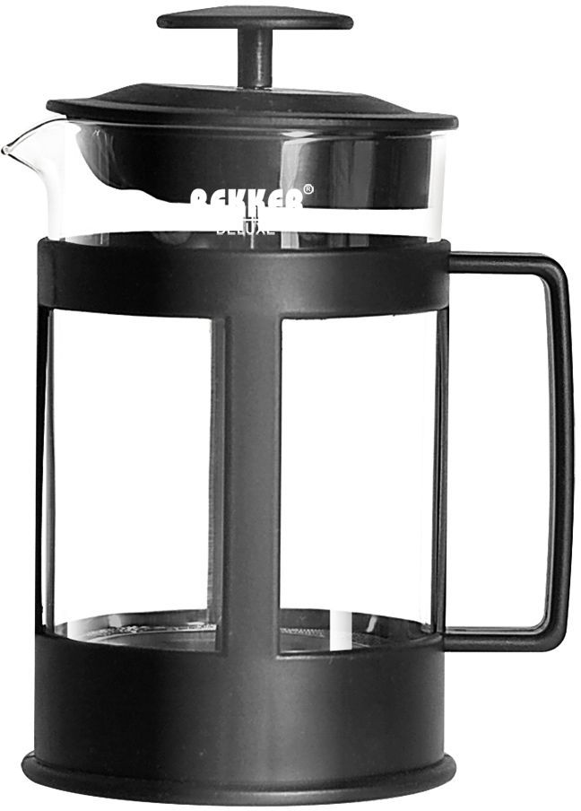 Френч-пресс Bekker De Luxe, 350 мл. BK-368BK-368 Френч-пресс Bekker De Luxe, 350 мл. BK-368BK-368Френч-пресс Bekker De Luxe изготовлен из термостойкого стекла. Корпус оснащен удобной пластиковой ручкой, которая не нагревается. Фильтр-поршень из нержавеющей стали обеспечивает равномерную циркуляцию воды и насыщенность напитка. С его помощью также можно регулировать степень крепости чая. Сбоку стеклянной колбы имеется носик для удобного слива жидкости. Прозрачное стекло позволяет наблюдать за процессом приготовления напитка. Френч-пресс Bekker De Luxe позволит быстро приготовить свежий и ароматный кофе или чай.
