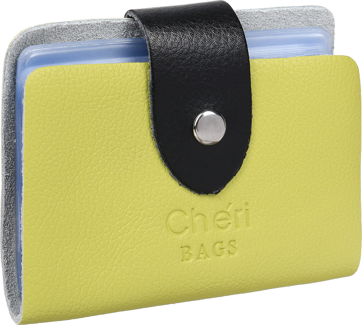 Визитница женская Cheribags, цвет: фисташковый. V-0498-9V-0498-9 Визитница женская Cheribags, цвет: фисташковый. V-0498-9V-0498-9Визитница Cheribags выполнена из натуральной кожи зернистой текстуры и оформлена тисненой надписью с названием бренда. Внутри расположен блок с 26 файлами для визитных и дисконтных карт. Изделие застегивается хлястиком на кнопку.