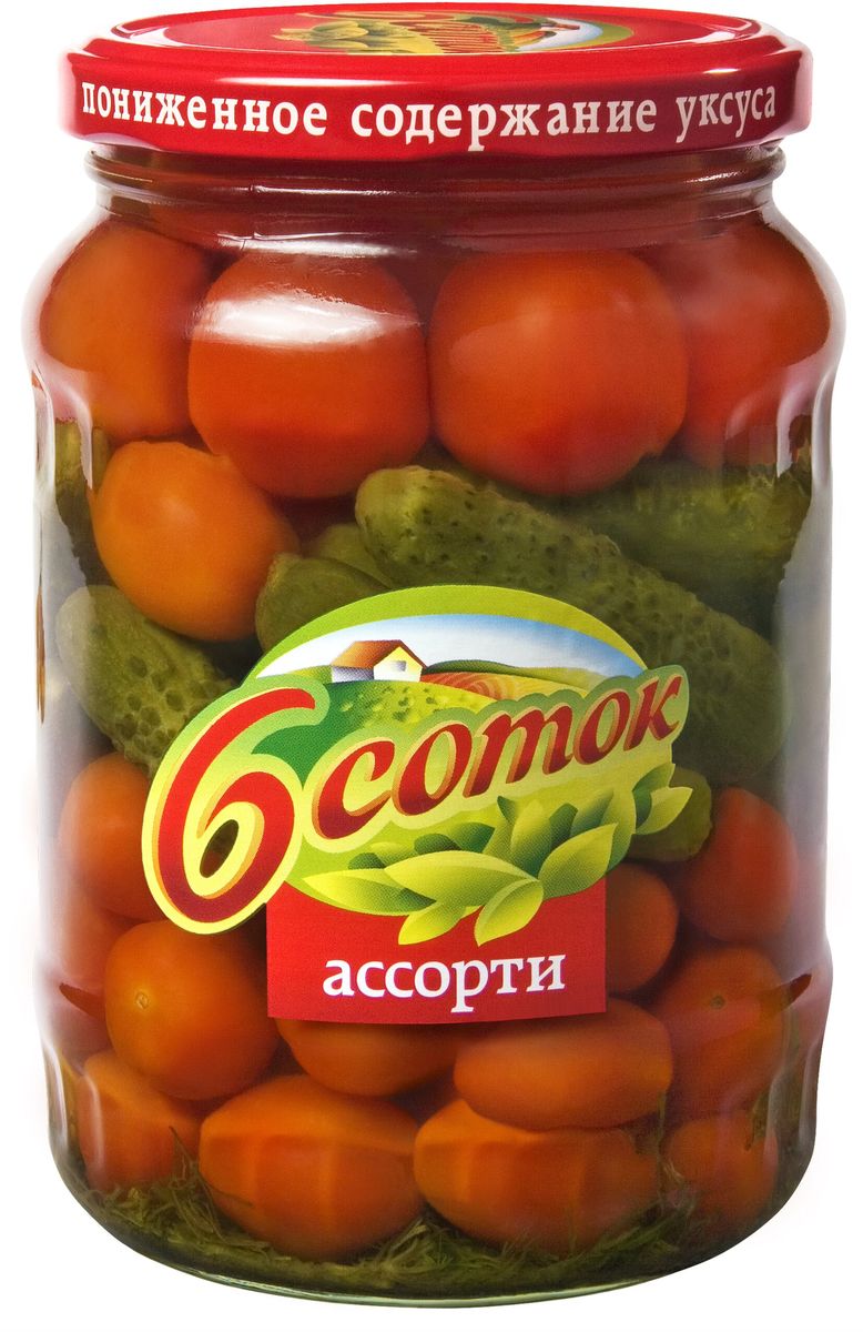 Шесть соток Ассорти томаты черри и огурцы, 680 г3270 Шесть соток Ассорти томаты черри и огурцы, 680 г3270Маринады овощные Ассорти. Консервы пастеризованные высшего сорта.