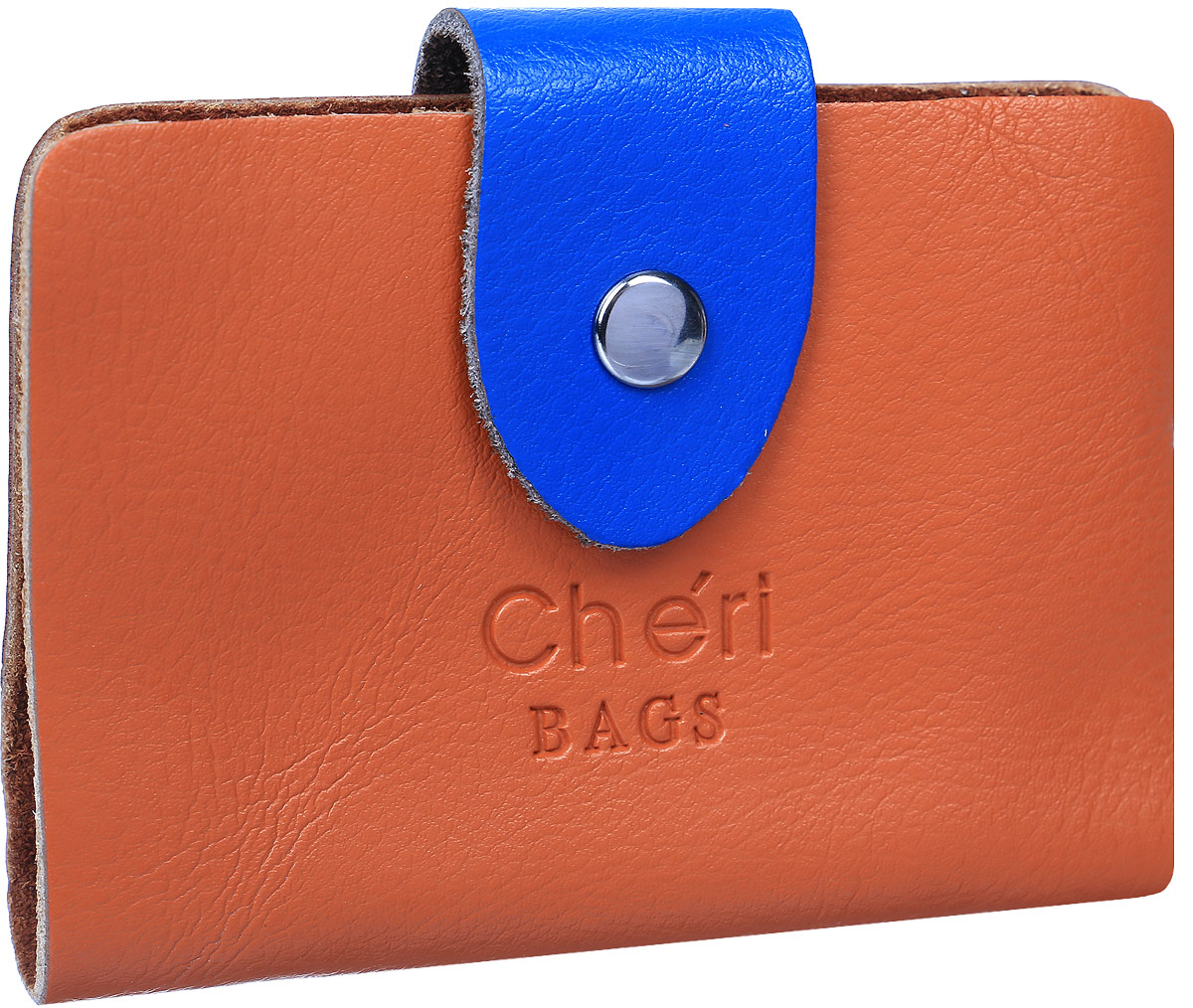 Визитница женская Cheribags, цвет: оранжевый. V-0498-22V-0498-22 Визитница женская Cheribags, цвет: оранжевый. V-0498-22V-0498-22Визитница Cheribags выполнена из натуральной кожи зернистой текстуры и оформлена тисненой надписью с названием бренда. Внутри расположен блок с 26 файлами для визитных и дисконтных карт. Изделие застегивается хлястиком на кнопку.