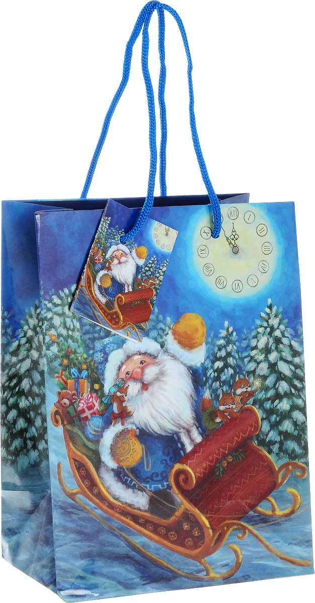 Пакет подарочный Феникс-Презент "Дед Мороз в санях", 17,8 x 9,8 х 22,9 см