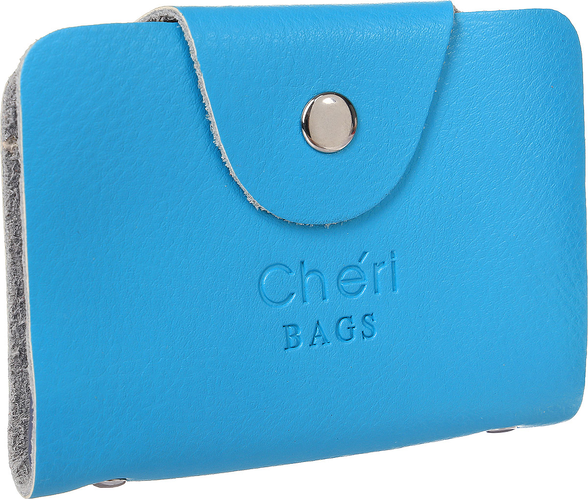 Визитница женская Cheribags, цвет: голубой. V-0489-15V-0489-15 Визитница женская Cheribags, цвет: голубой. V-0489-15V-0489-15Визитница Cheribags выполнена из натуральной кожи зернистой текстуры и оформлена тисненой надписью с названием бренда. Внутри расположен блок с 26 файлами для визитных и дисконтных карт. Изделие застегивается хлястиком на кнопку.