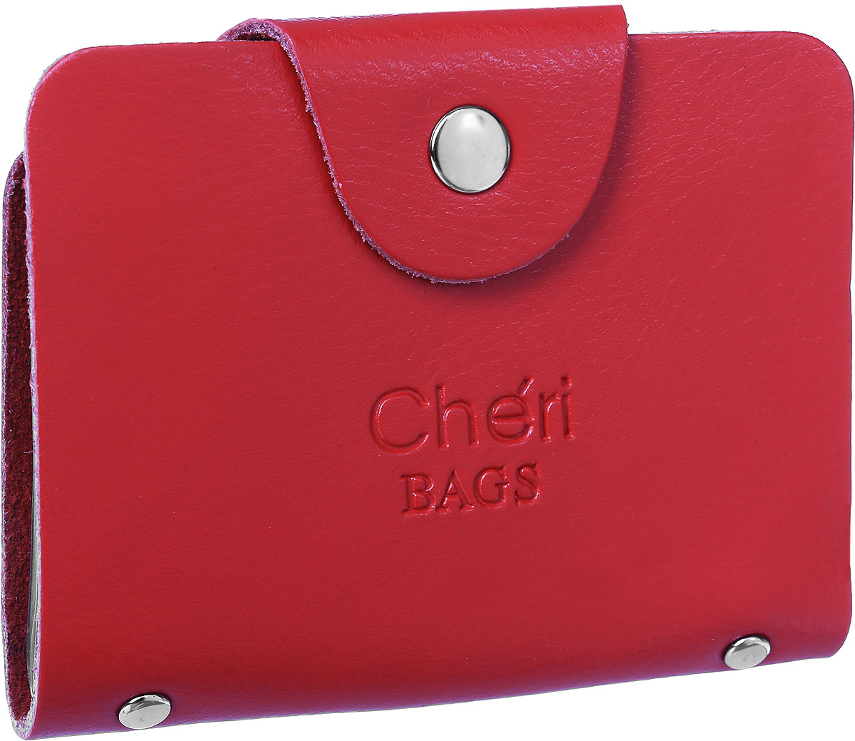Визитница женская Cheribags, цвет: красный. V-0489-16V-0489-16 Визитница женская Cheribags, цвет: красный. V-0489-16V-0489-16Визитница Cheribags выполнена из натуральной кожи зернистой текстуры и оформлена тисненой надписью с названием бренда. Внутри расположен блок с 26 файлами для визитных и дисконтных карт. Изделие застегивается хлястиком на кнопку.