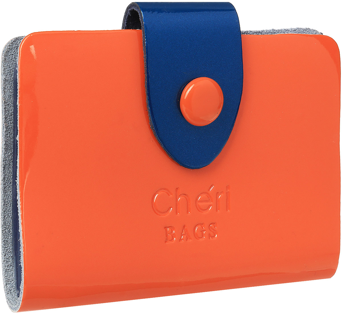 Визитница женская Cheribags, цвет: оранжевый. V-0499-22V-0499-22 Визитница женская Cheribags, цвет: оранжевый. V-0499-22V-0499-22Визитница Cheribags выполнена из натуральной кожи зернистой текстуры и оформлена тисненой надписью с названием бренда. Внутри расположен блок с 26 файлами для визитных и дисконтных карт. Изделие застегивается хлястиком на кнопку.